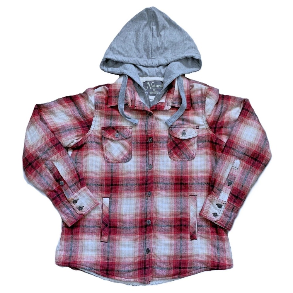 Flannel Plaid Sherpa Lined Sweatshirt Hoodie Jacket Bass Pro Shop Exc UNISEX Med